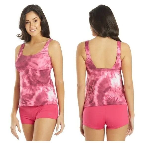 Nike Tie Dye Scoop Neck Tankini Top Pink Prime Size Small - Picture 1 of 13